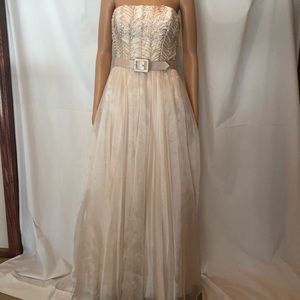 Floor Length Gown with Ruched Bodice and Belt